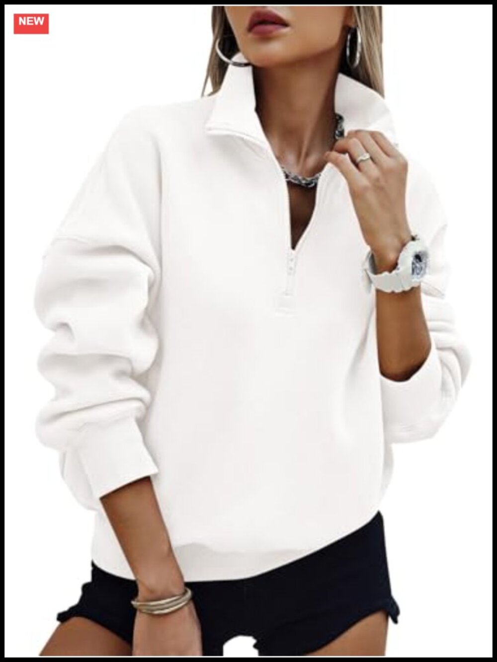 Womens Half Zip Oversized Sweatshirt Fleece Lined Pullover Hoodie